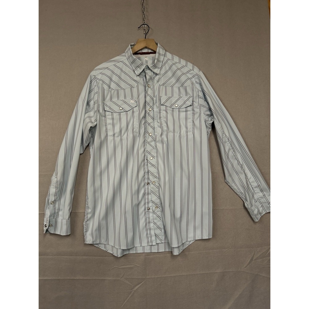 AG-Gear Stockyard Long Sleeve Pin Stripe Blue Western Shirt Men's Large Tall LGT